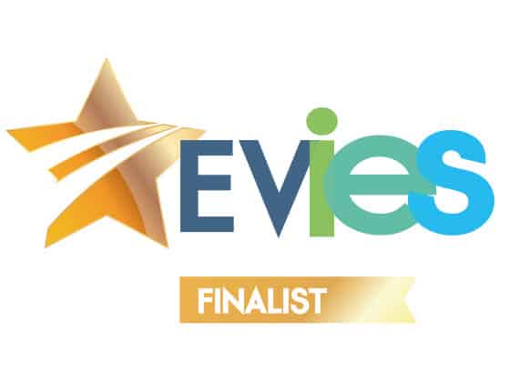 EVIES finalists logo|bytesnap-v2g-electric-vehicle-innovation-excellence-award-finalists|white car by road and lake in forest||